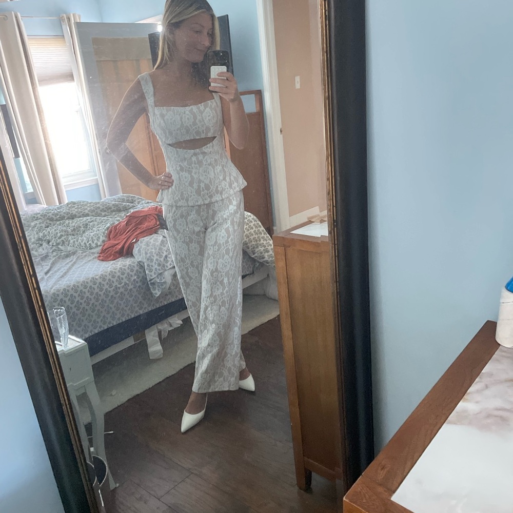 Lulu's White Lace Peplum Jumpsuit